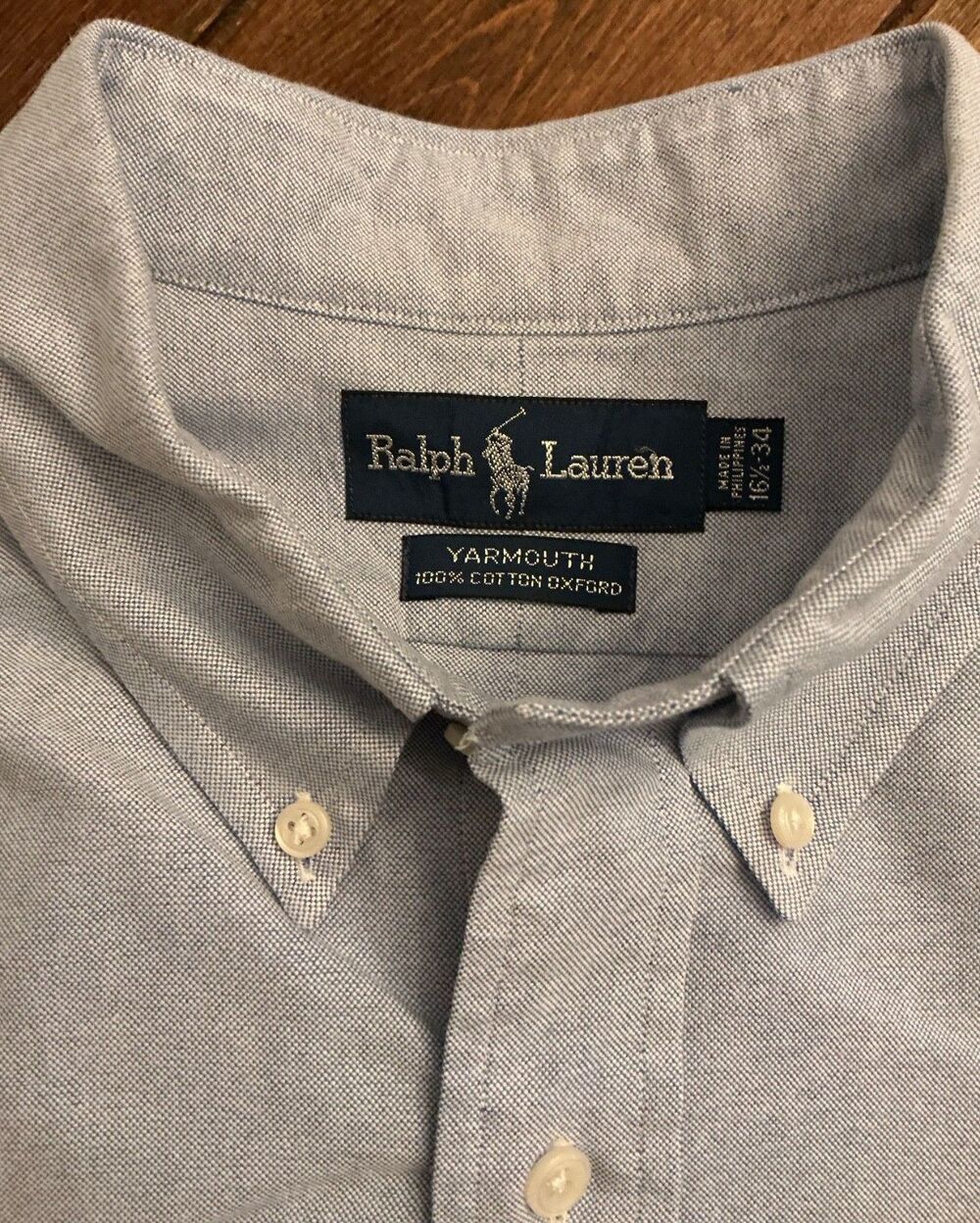 Ralph Lauren Mens Button Down Shirt Yarmouth 16.5 34 Blue Pinpoint Oxford Cotton